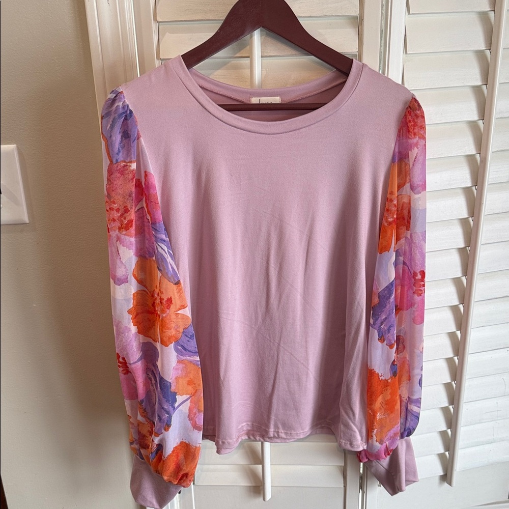 Floral Sleeve Long Sleeve Top in Lavender and Pinks